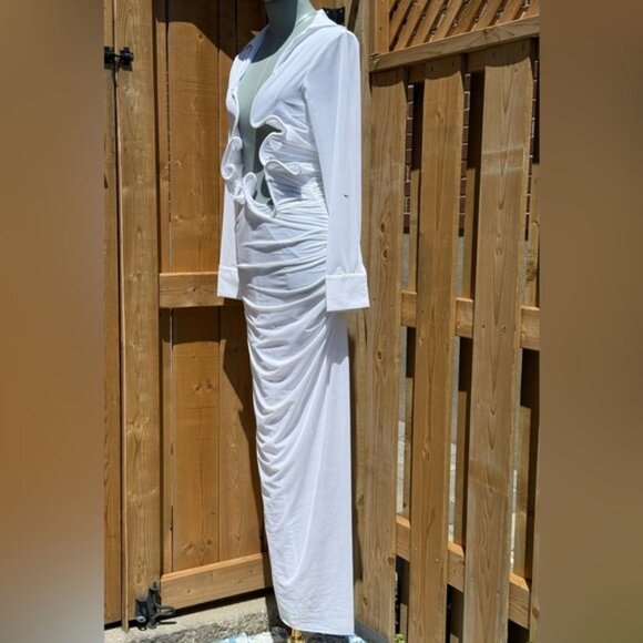 🆕 CHRISTOPHER ESBER 🧿 NWOT Venus Plunge Shirt Maxi Dress, White - Sz AU8 US 4 - Picture 4 of 16